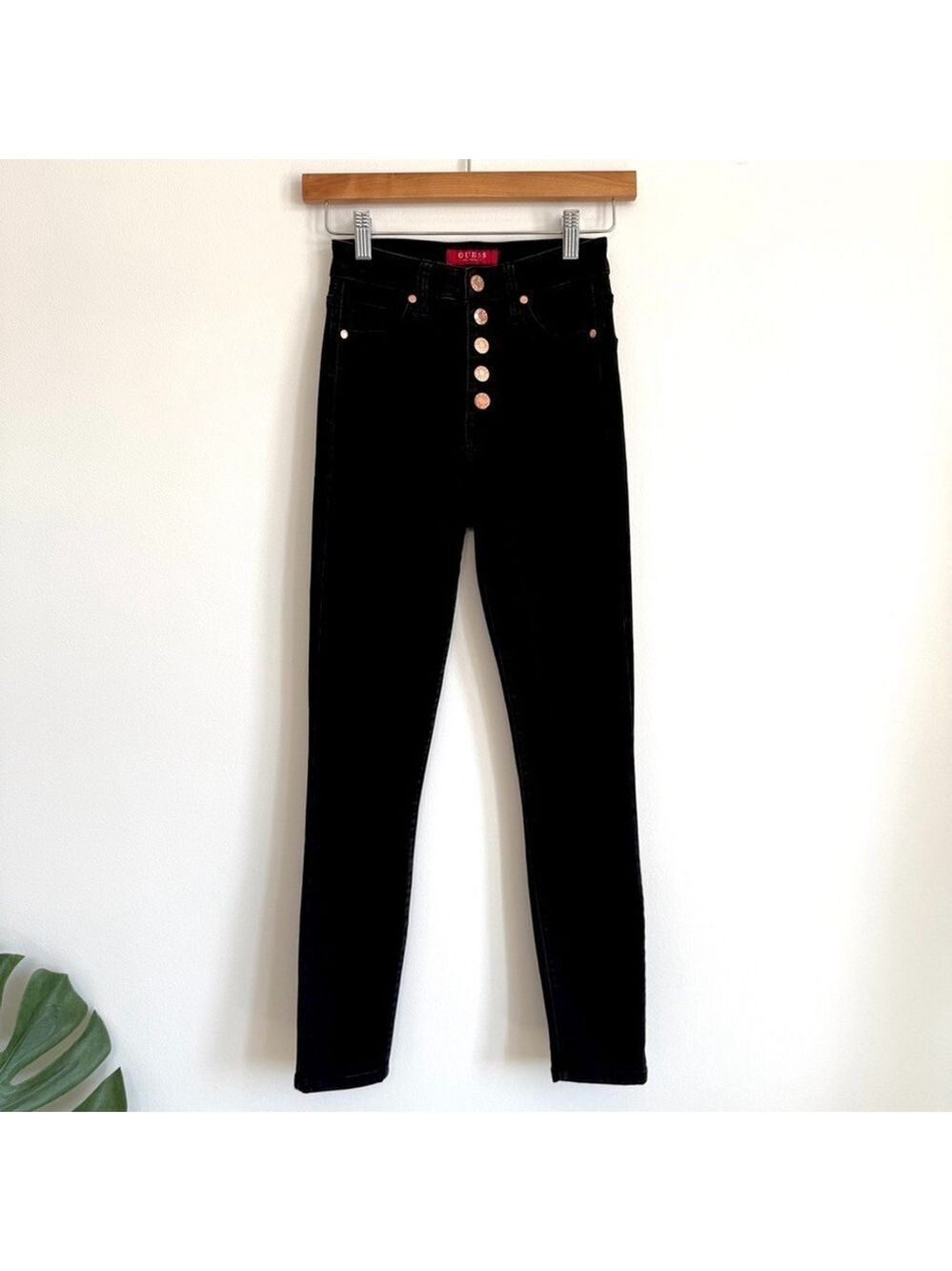 GUESS High Rise Button Fly Skinny Jeans Black Denim Women's Size 24